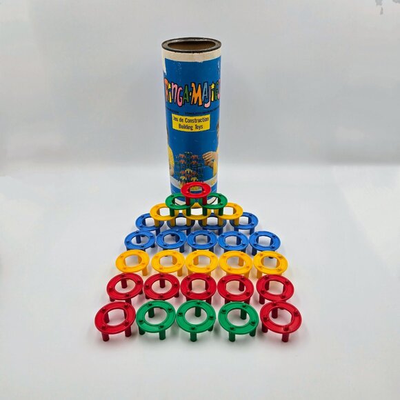 Vintage Ringa Majigs Stacking Building Toy Original Container 30 Pieces 1973 - Picture 2 of 10